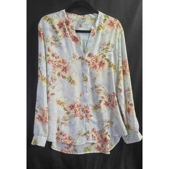 $89 NWOT KUT FROM THE KLOTH long sleeve‎ button up blouse L blue green floral - Picture 2 of 11